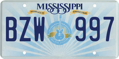 MS license plate BZW997