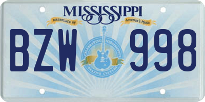MS license plate BZW998