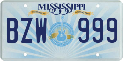 MS license plate BZW999