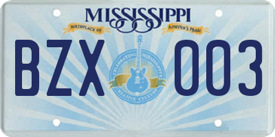 MS license plate BZX003