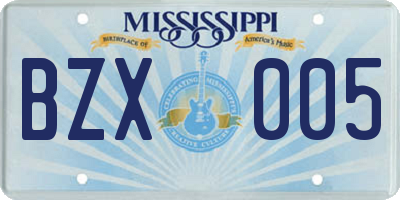 MS license plate BZX005