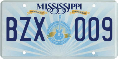 MS license plate BZX009