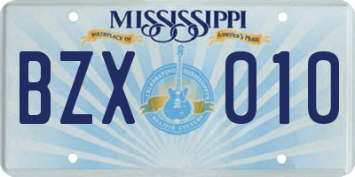 MS license plate BZX010