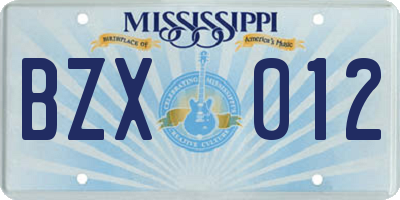MS license plate BZX012