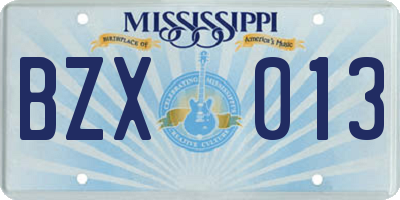 MS license plate BZX013