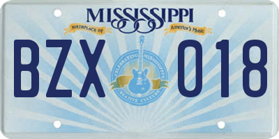 MS license plate BZX018