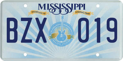 MS license plate BZX019