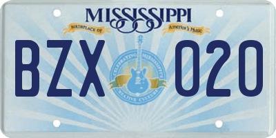 MS license plate BZX020
