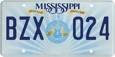 MS license plate BZX024