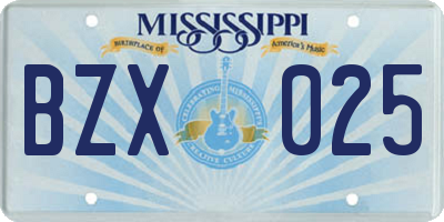 MS license plate BZX025