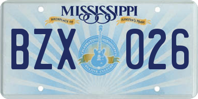 MS license plate BZX026