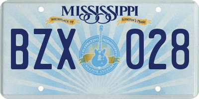 MS license plate BZX028