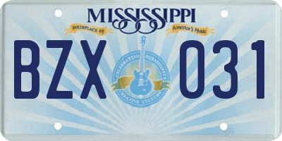 MS license plate BZX031