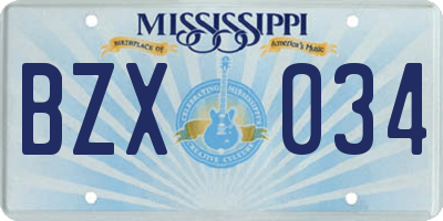 MS license plate BZX034