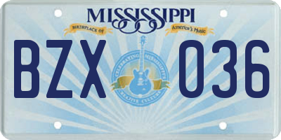 MS license plate BZX036