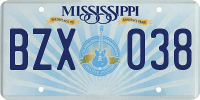 MS license plate BZX038