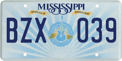 MS license plate BZX039