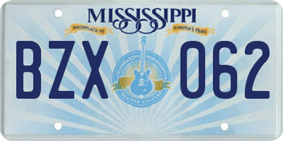 MS license plate BZX062