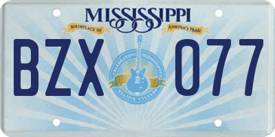 MS license plate BZX077