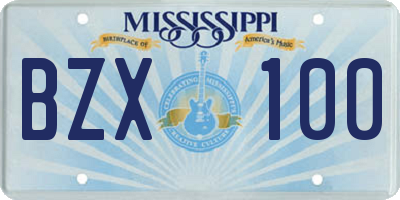 MS license plate BZX100