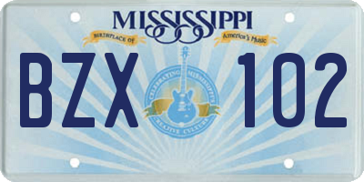 MS license plate BZX102
