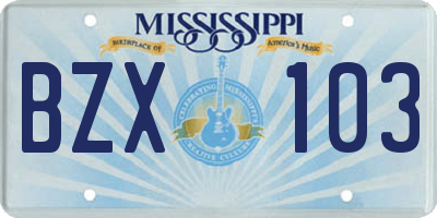 MS license plate BZX103
