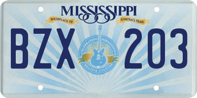 MS license plate BZX203