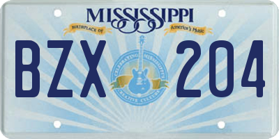 MS license plate BZX204