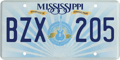MS license plate BZX205