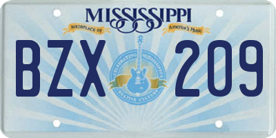 MS license plate BZX209