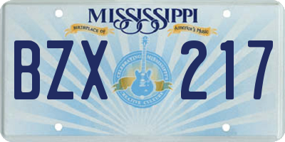MS license plate BZX217