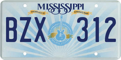 MS license plate BZX312