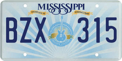 MS license plate BZX315