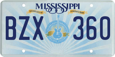 MS license plate BZX360