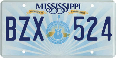 MS license plate BZX524