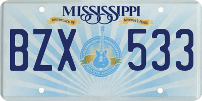 MS license plate BZX533