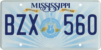 MS license plate BZX560