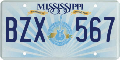 MS license plate BZX567