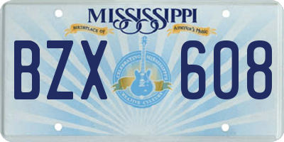 MS license plate BZX608