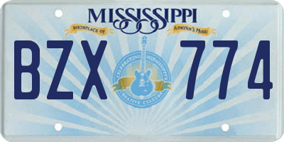MS license plate BZX774