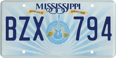 MS license plate BZX794