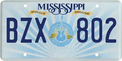 MS license plate BZX802