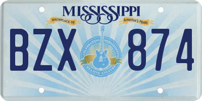 MS license plate BZX874
