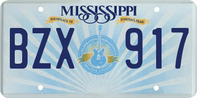 MS license plate BZX917