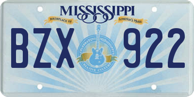 MS license plate BZX922
