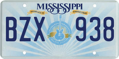 MS license plate BZX938
