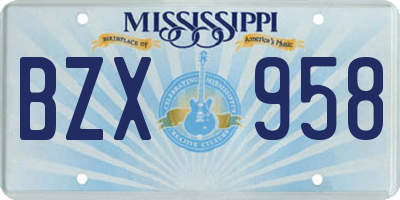 MS license plate BZX958