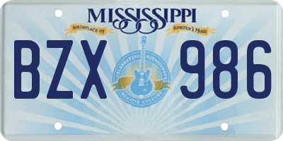 MS license plate BZX986