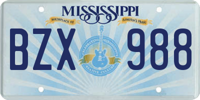 MS license plate BZX988