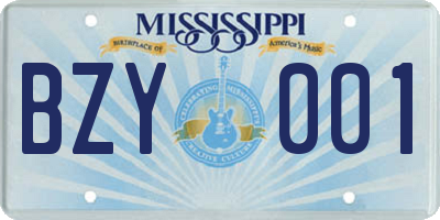 MS license plate BZY001